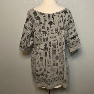 Primitive Arts LTD Tee Shirt Tribal Primitive Print Gray Unisex L